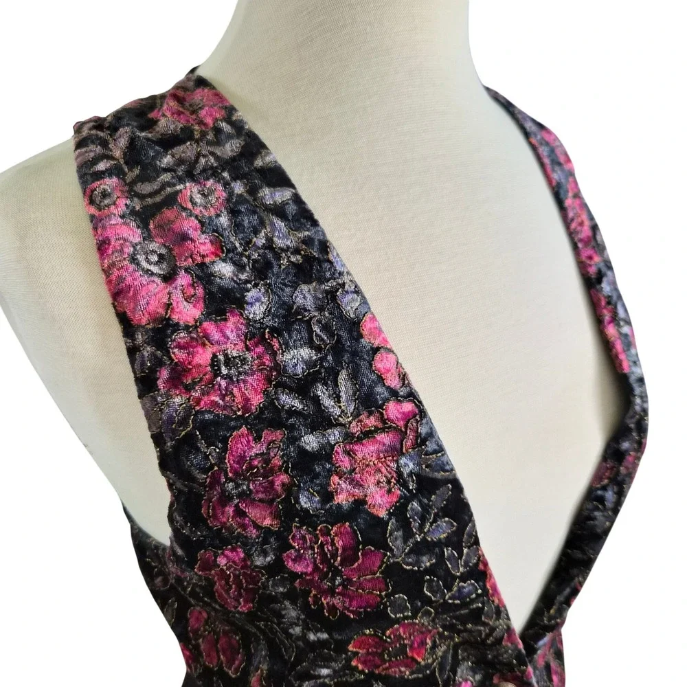 Trimmings Lucky Winner Vintage Floral Velvet Vest Gold Metallic Small - Picture 3 of 7